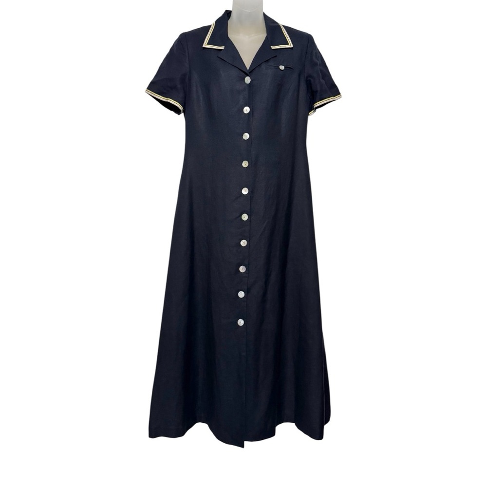 Vintage with Tag Coldwater Creek Navy  Shirtdress, Yellow/White Trim